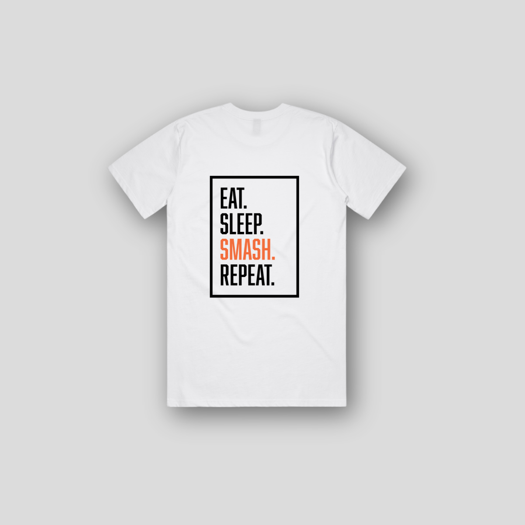 SHP-016 | Eat Sleep Smash Repeat Tee | White